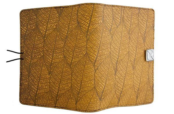 Oberon Design Leather Cover for Kindle Oasis, Fallen Leaves in Marigold, Open