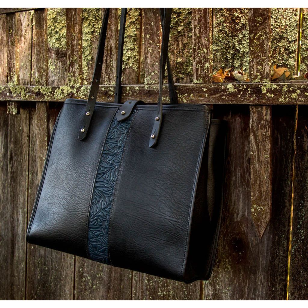 Leather Handbag, Sonoma Tote, Acanthus in Navy Lifestyle Fence Image