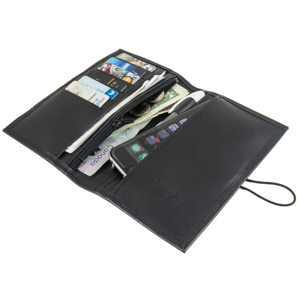Oberon Design Leather Women's Wallet, Interior with Phone