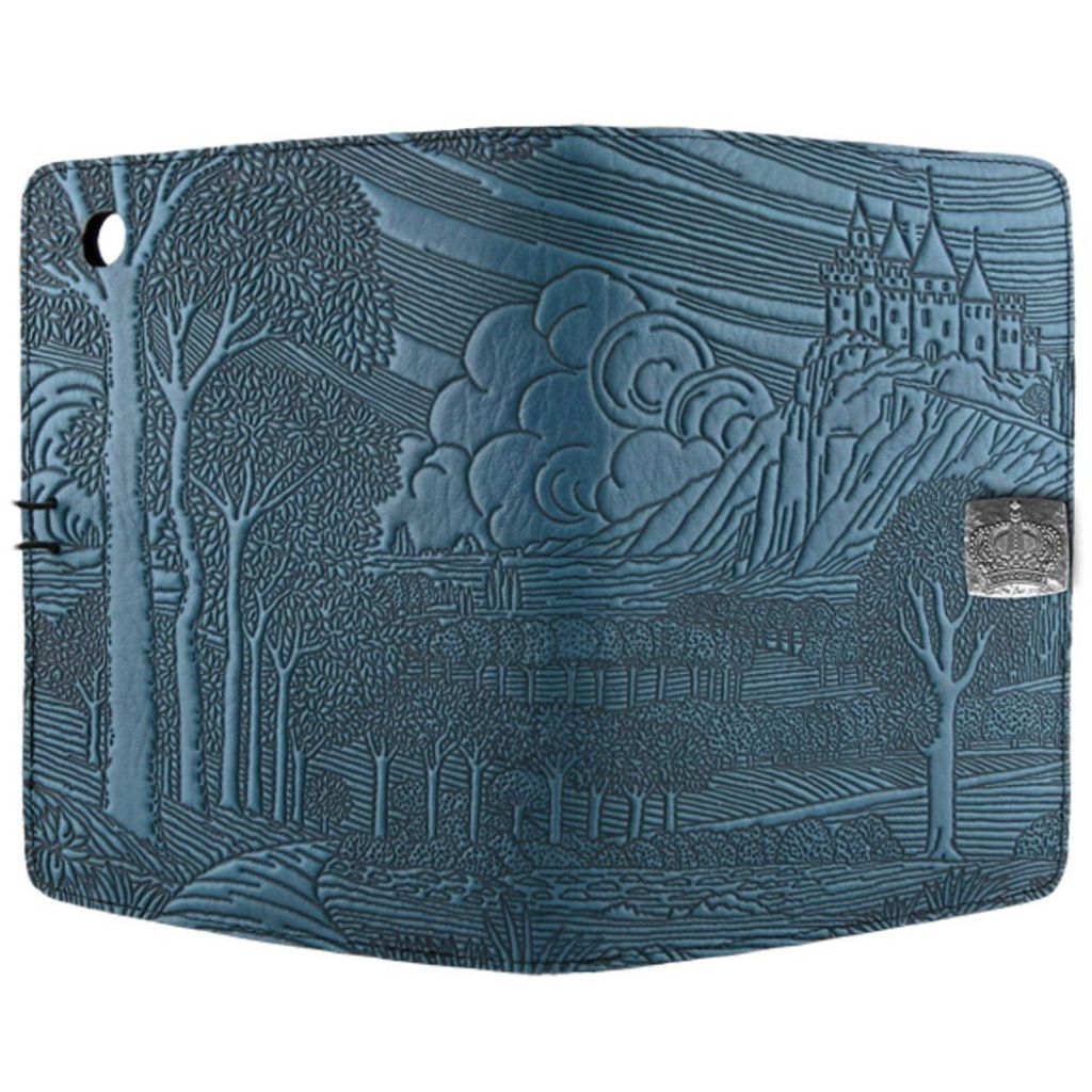 Oberon Design Leather iPad Mini Cover, Case, Camelot, Blue - Open