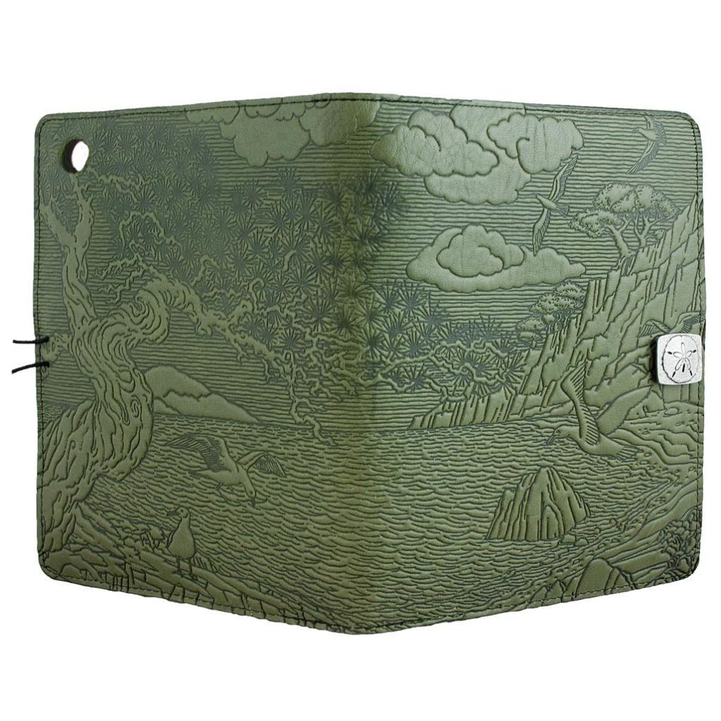 Oberon Design Leather iPad Mini Cover, Case, Cypress Cove, Fern - Open