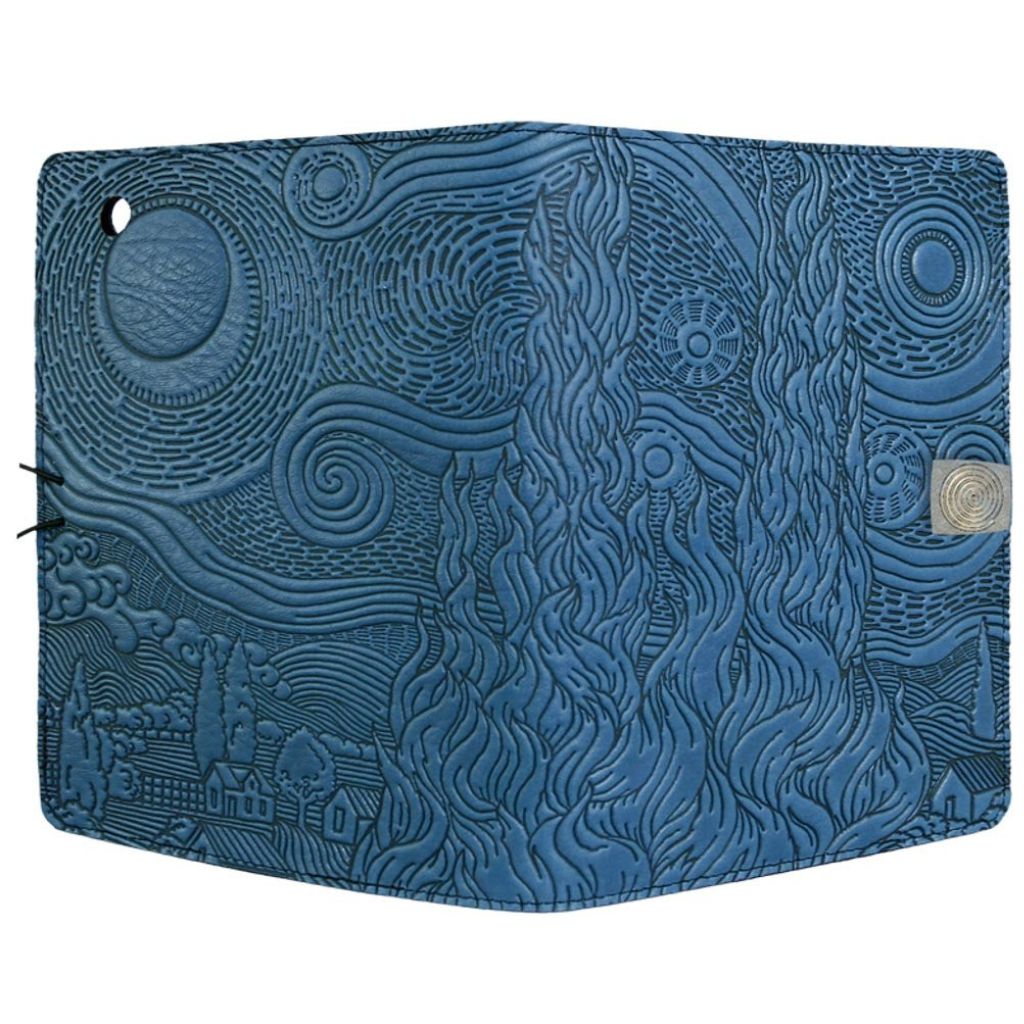 Oberon Design Leather iPad Mini Cover, Case, Van Gogh's Sky, Blue - Open