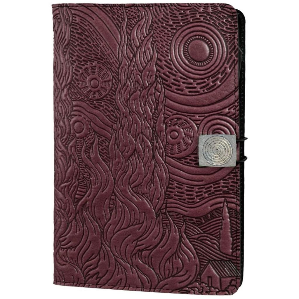 Oberon Design Leather iPad Mini Cover, Case, Van Gogh's Sky, Wine