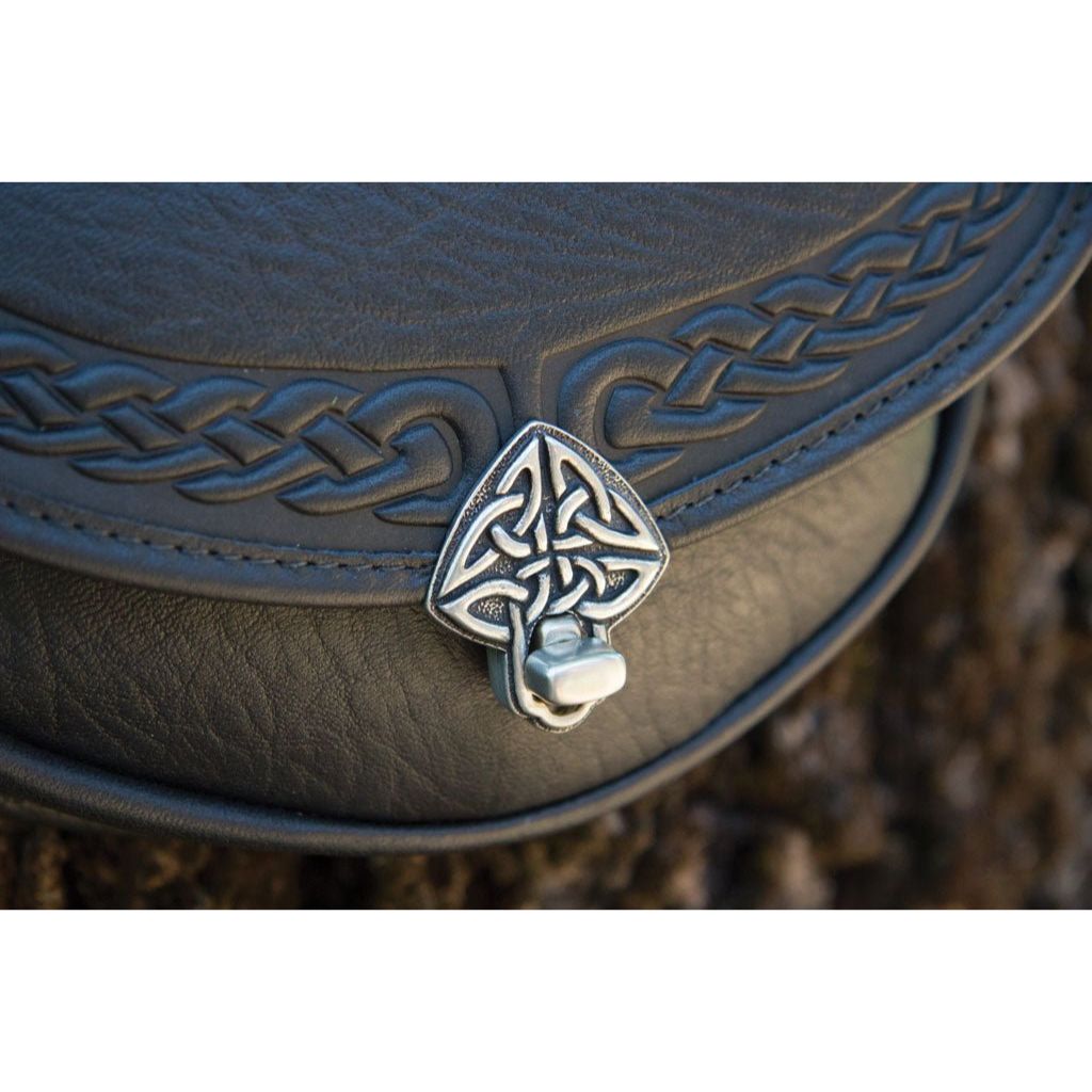 Oberon Design Leather Women's Crossbody Handbag, Black Celtic Lilah, Detail