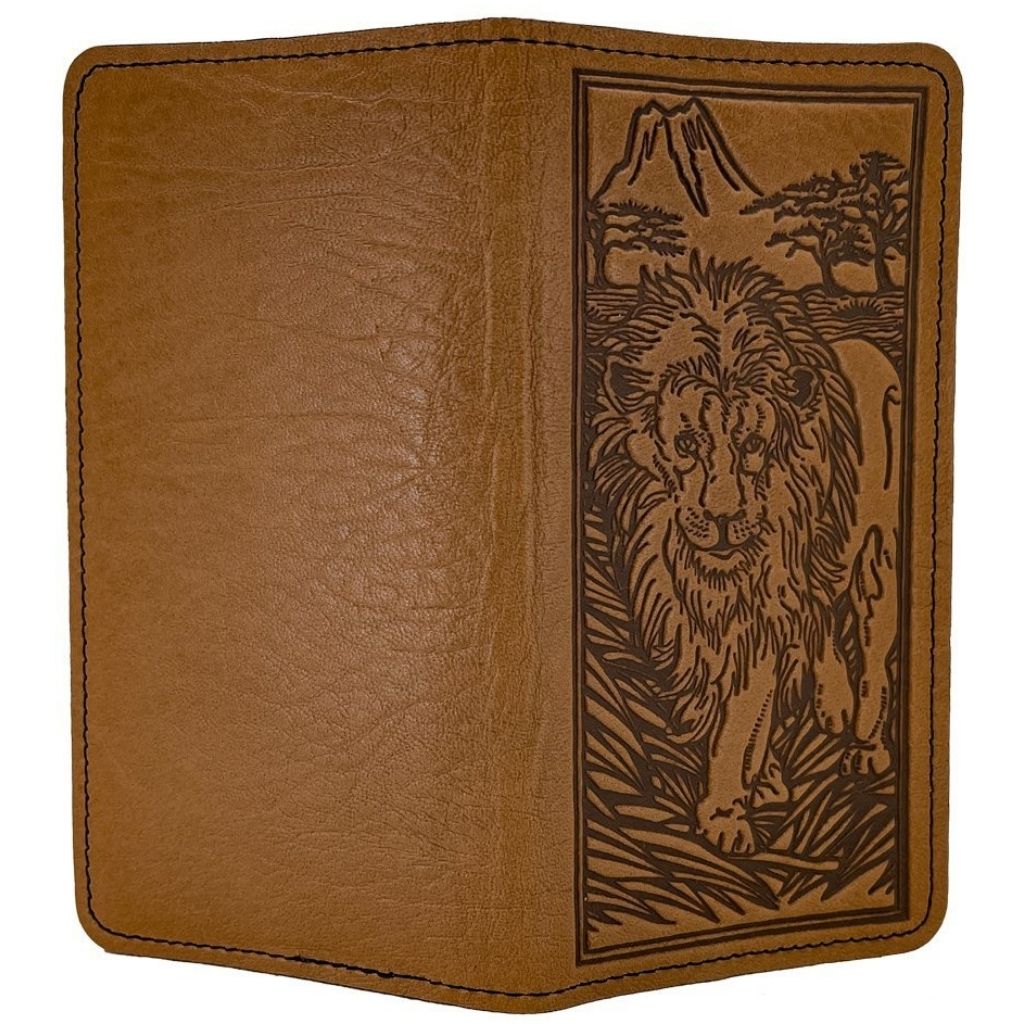 Checkbook Cover, Lion, Saddle - Open