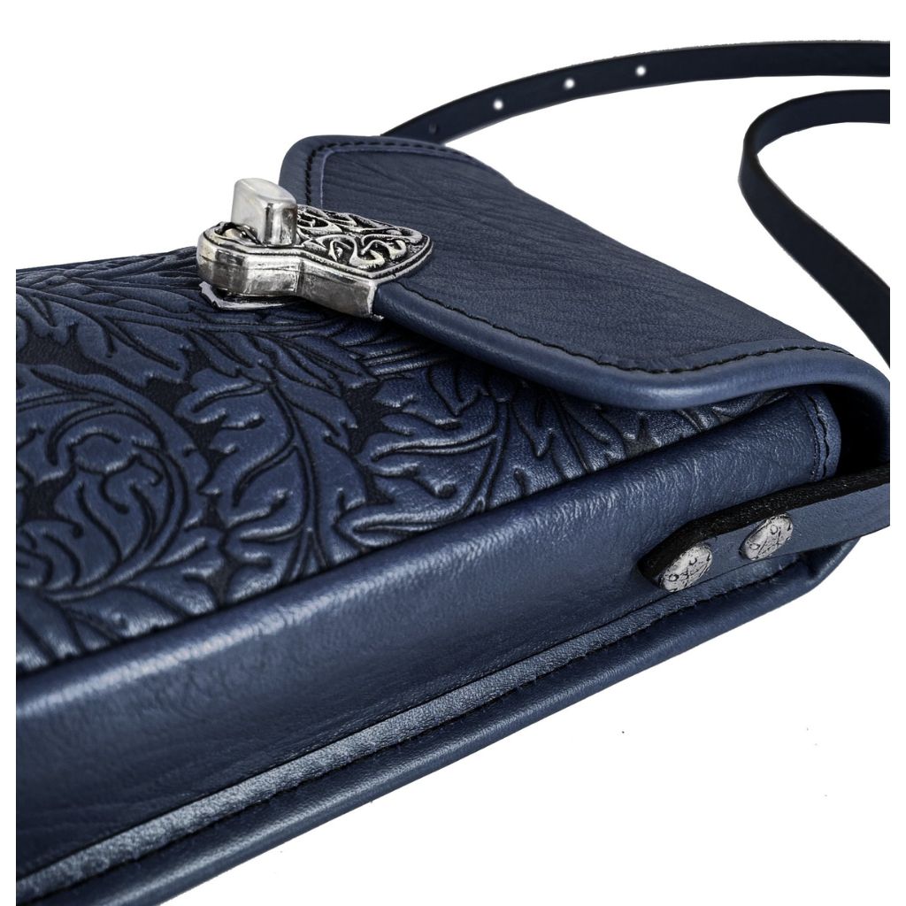 Oberon Design Leather Women's Handbag, Molly, Acanthus in Navy, Detail