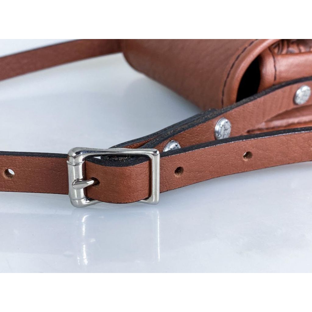 Leather Women's Cross-Body Cell Phone Handbag, Buckle Detail, Saddle