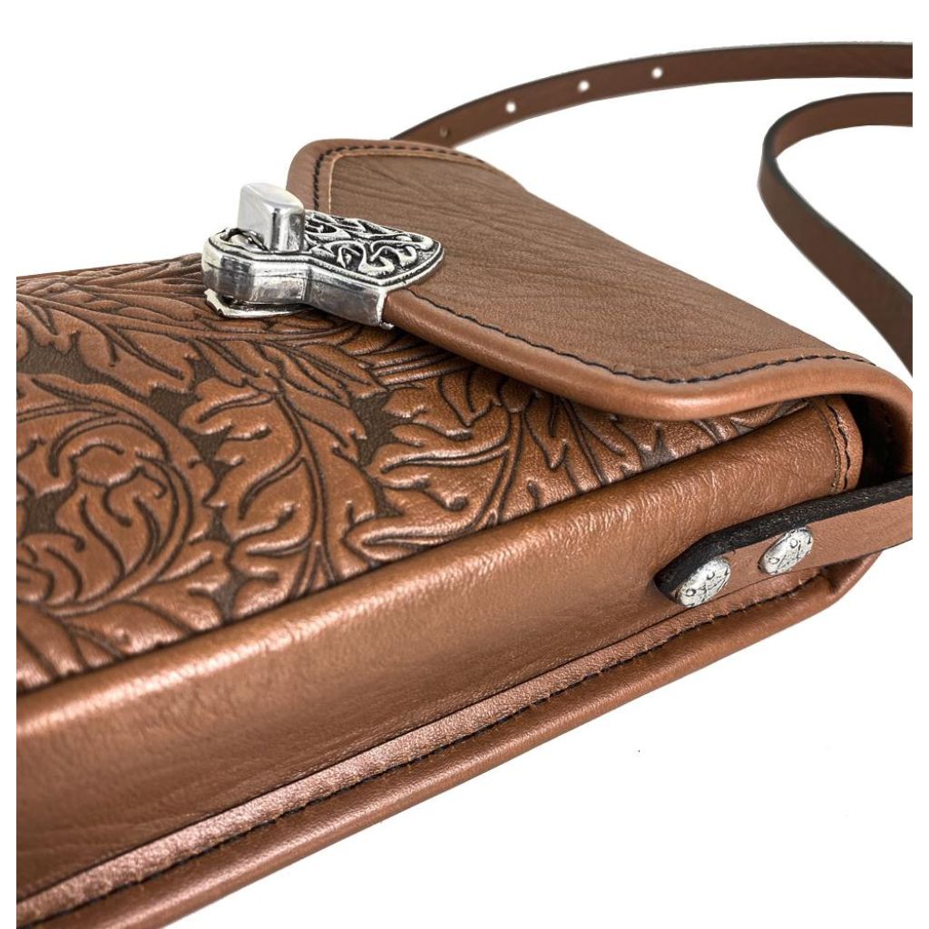 Oberon Design Leather Women's Handbag, Molly, Acanthus in Saddle, Detail