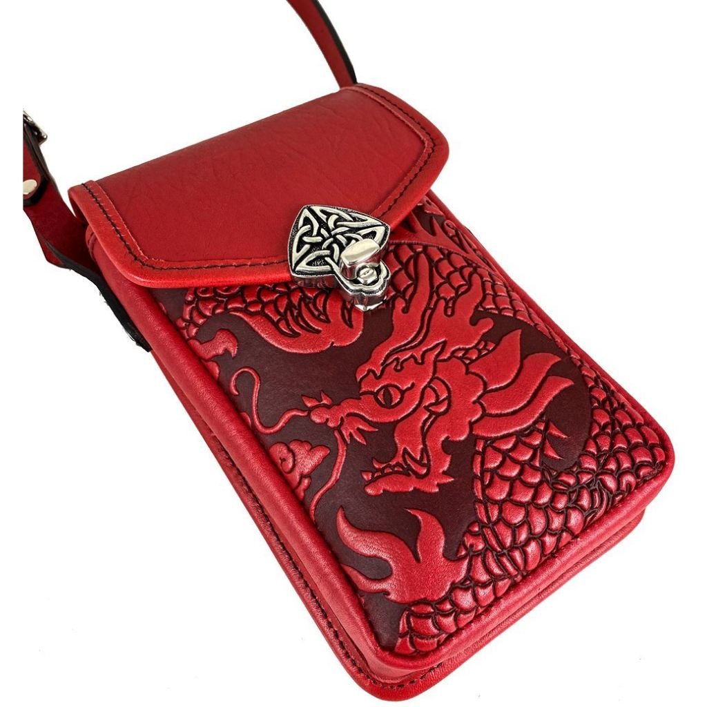 Oberon Design Leather Women's Handbag, Molly, Cloud Dragon in Red