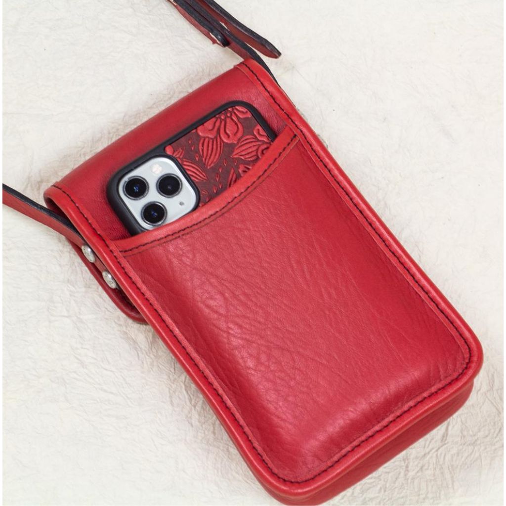 Oberon Design Leather Women's Handbag, Molly, Cloud Dragon in Red, Back