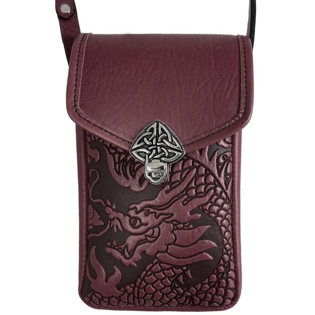 Oberon Design Leather Women's Handbag, Molly, Cloud Dragon in Wine