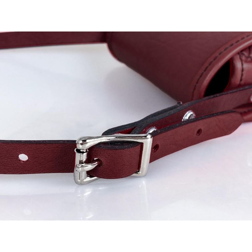Leather Womenn's Cross-Body Cell Phone Handbag, Buckle Detail, Wine