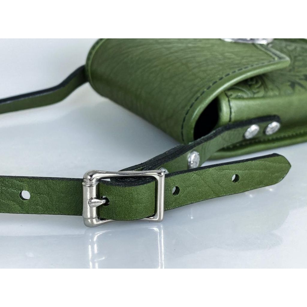 Leather Womenn's Cross-Body Cell Phone Handbag, Buckle Detail, Fern