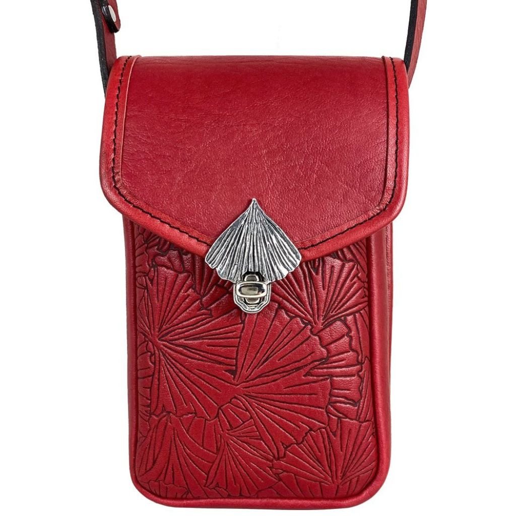 Oberon Design Leather Women's Handbag, Molly, Ginkgo in Red