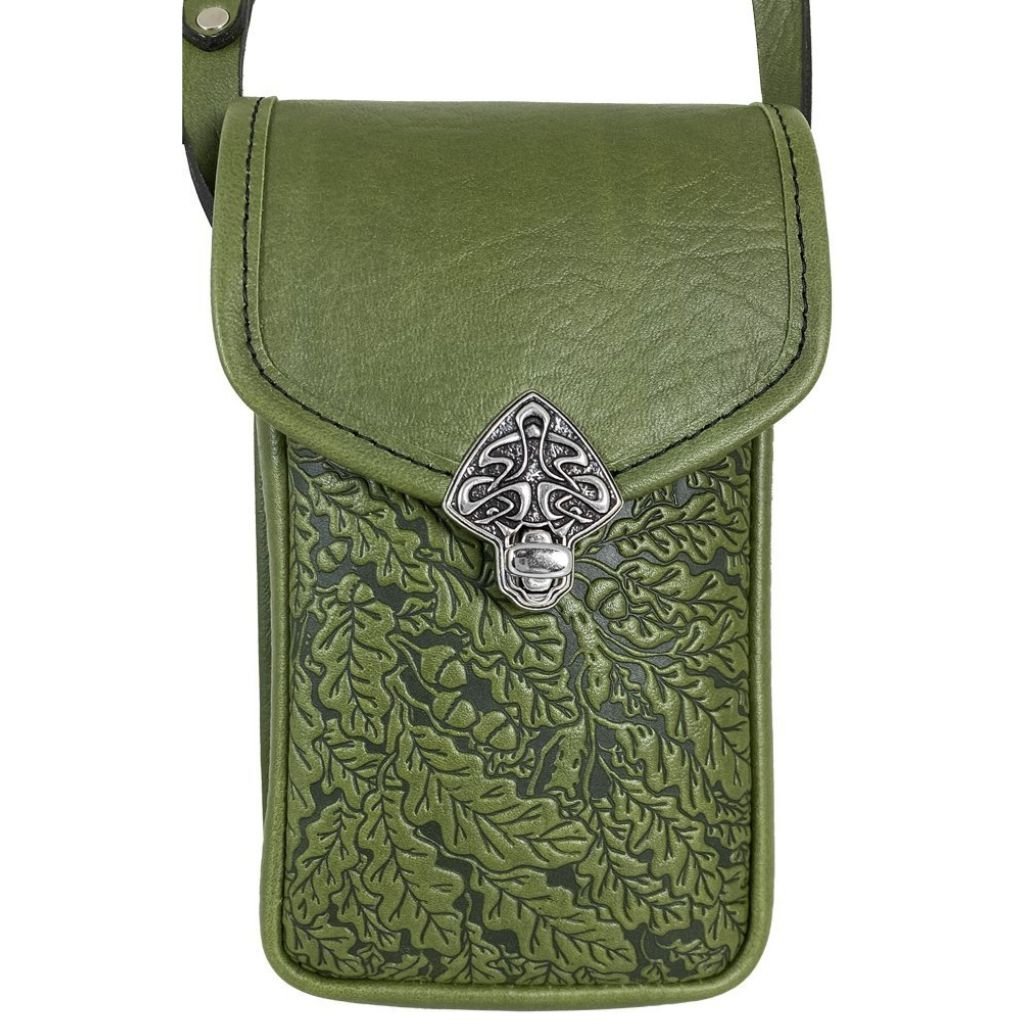Oberon Design Leather Women's Handbag, Molly, Oak Leaves in Fern