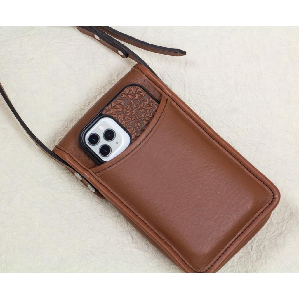 Oberon Design Leather Women's Handbag, Molly, Back Phone Pocket, Saddle Color
