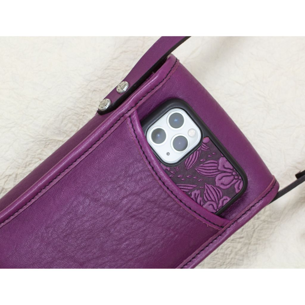Oberon Design Leather Women's Handbag, Molly, Orchid Back