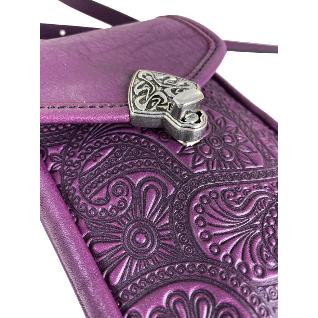 Small Leather Women's Handbag, Paisley in Orchid Detail