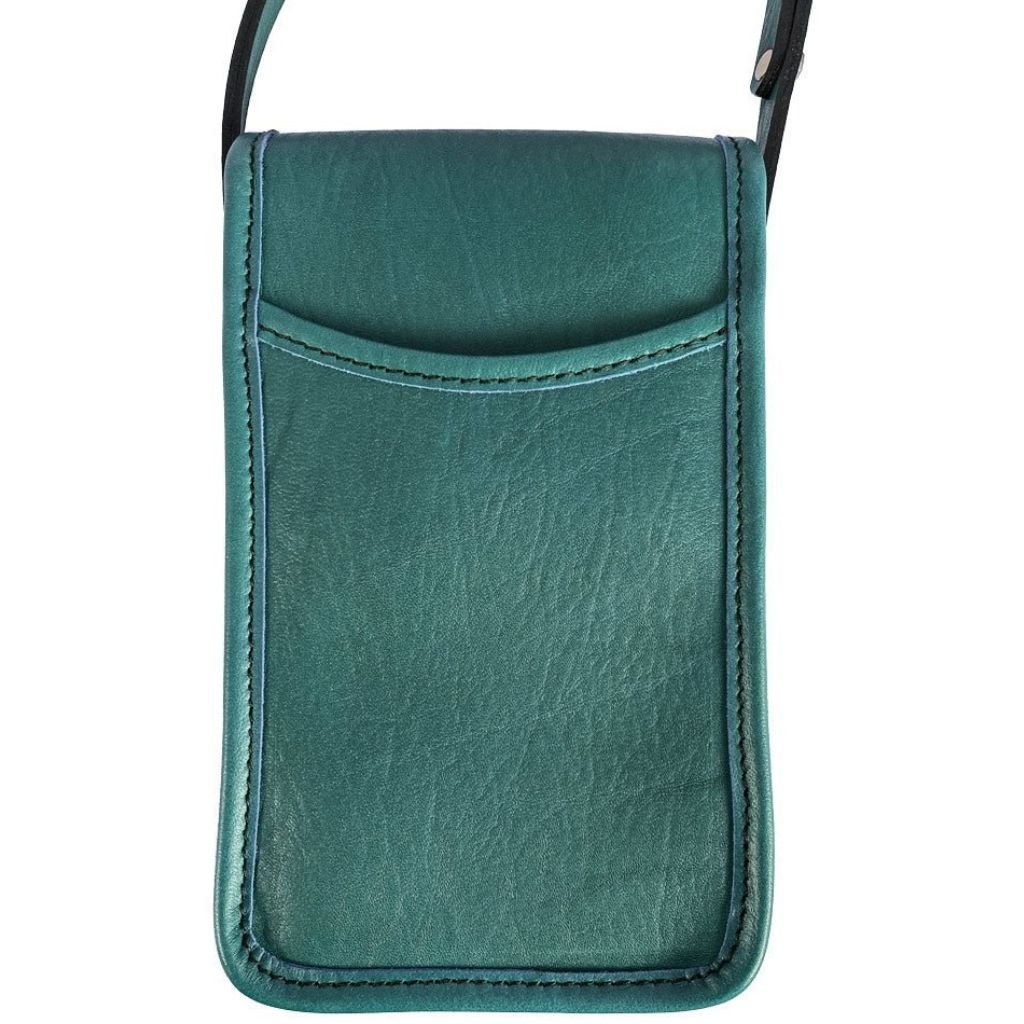 Oberon Design Leather Women's Cell Phone Handbag, Molly, Teal Back