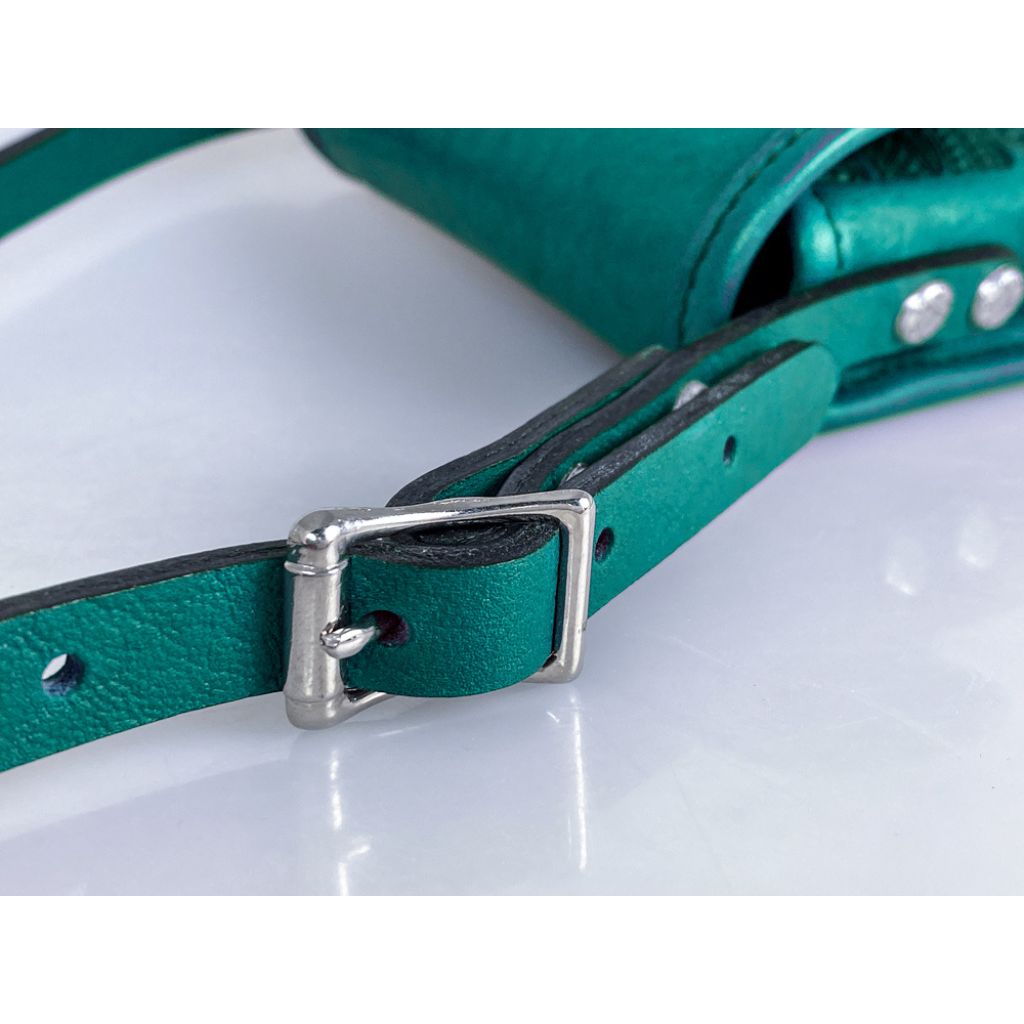 Leather Womenn's Cross-Body Cell Phone Handbag, Buckle Detail, Teal