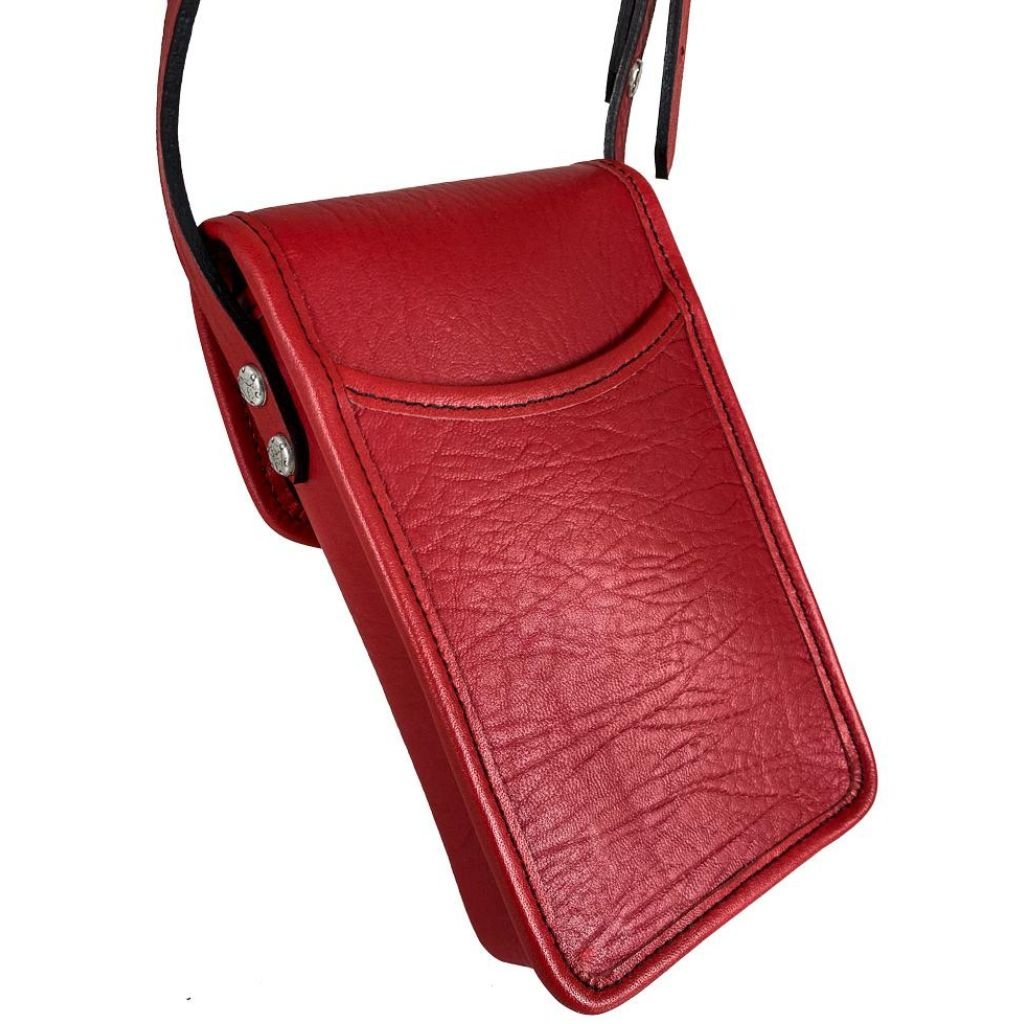 Small Leather Women's Handbag, Red Back with Phone Pocket
