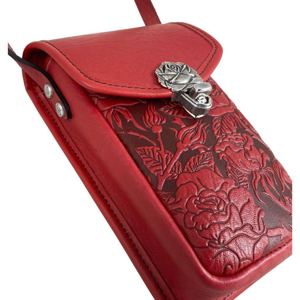Small Leather Women's Handbag, Wild Rose in Red Detail