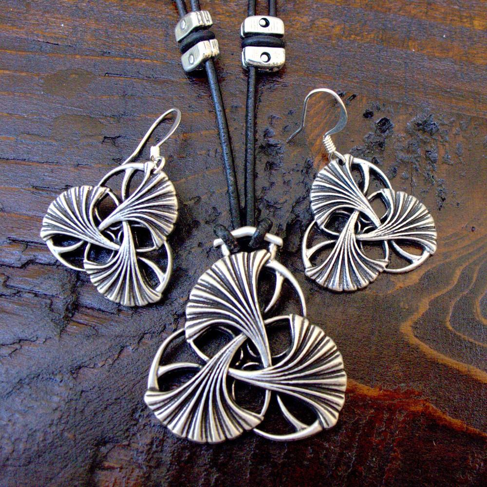 Earring, Britannia Metal, Art Nouveau Ginkgo Necklace & Earrings