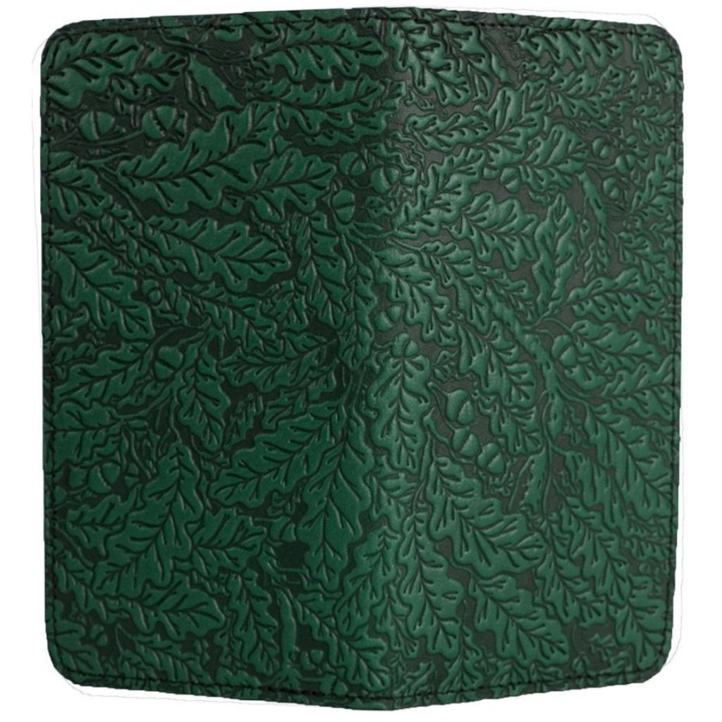  Checkbook Cover Oak Leaves in Green - Open