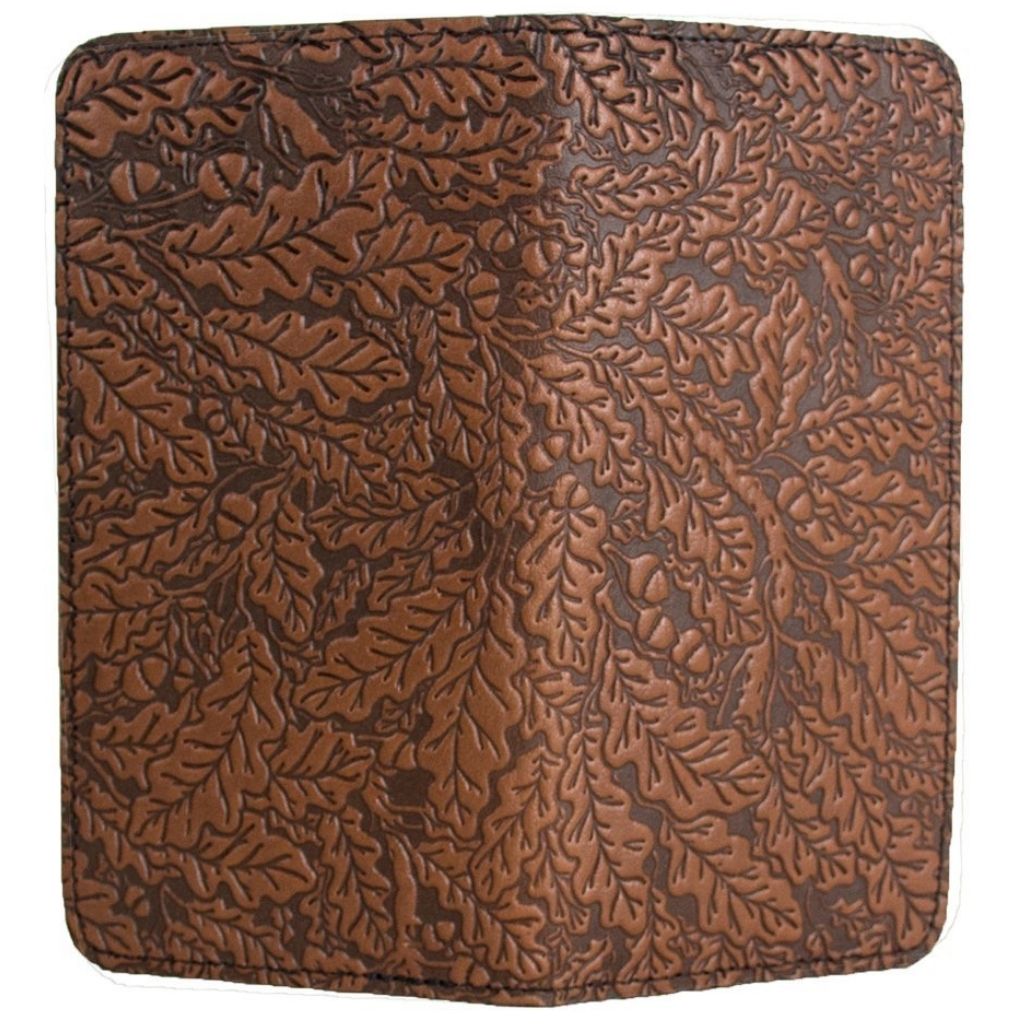 Checkbook Cover Oak Leaves in Saddle - Open
