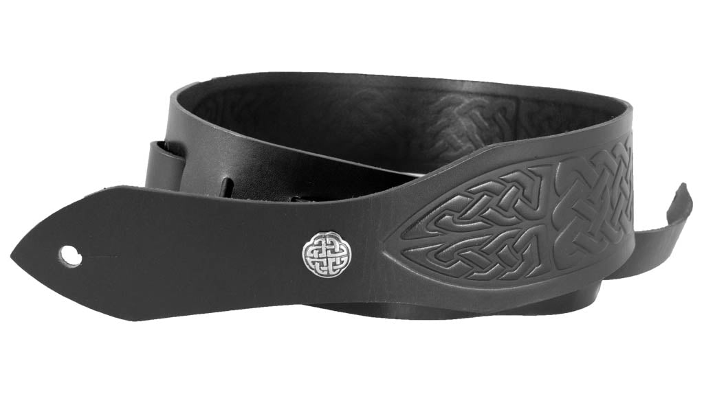 Oberon Design Hand-Crafted Adjustable Leather Guitar Strap, Celtic, Black, Button