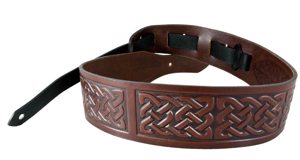 Oberon Design Hand-Crafted Adjustable Leather Guitar Strap, Celtic, Wine 