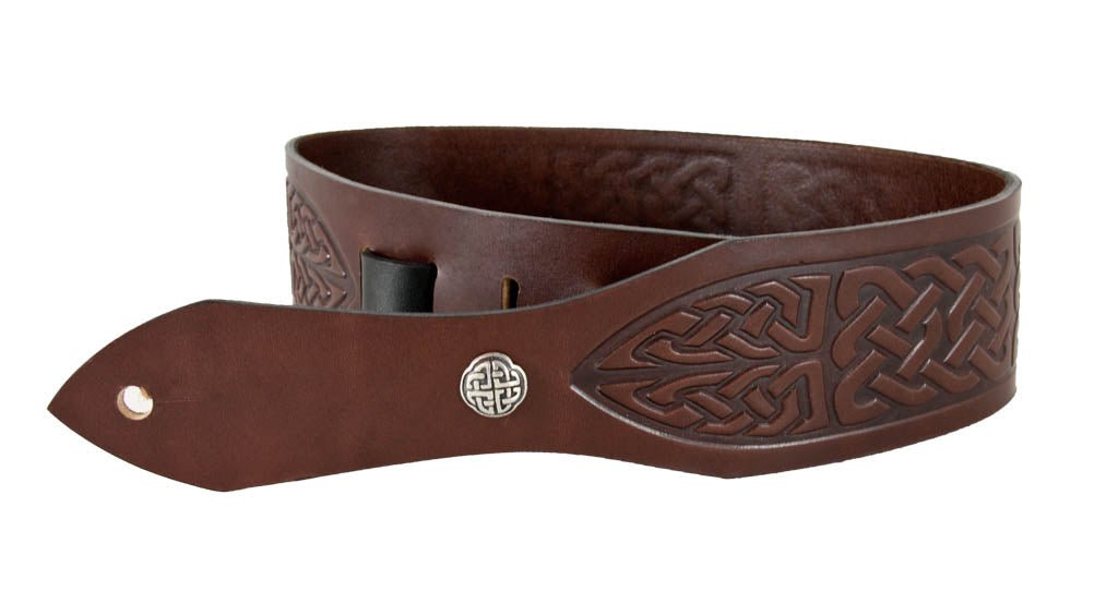 Oberon Design Hand-Crafted Adjustable Leather Guitar Strap, Celtic, Wine, Button 