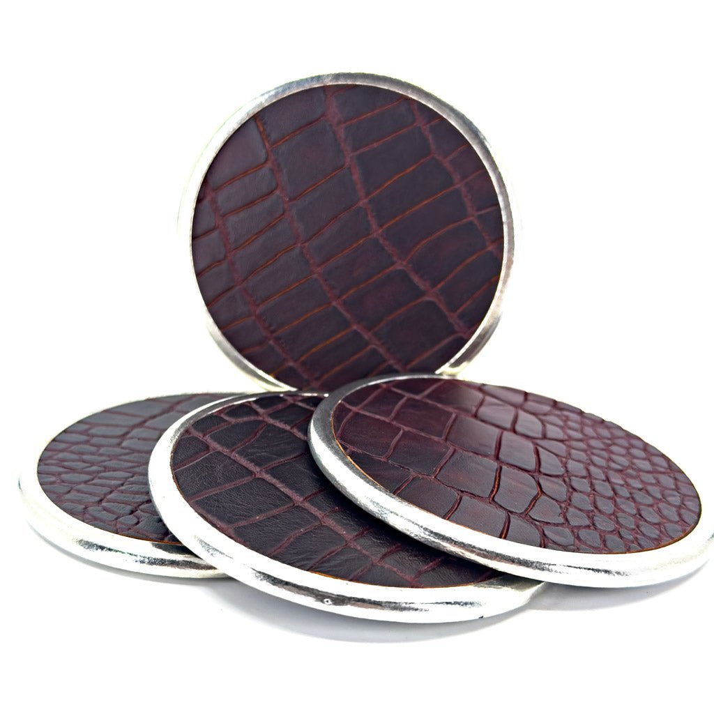 Alligator Leather & Metal Deluxe Coaster Set