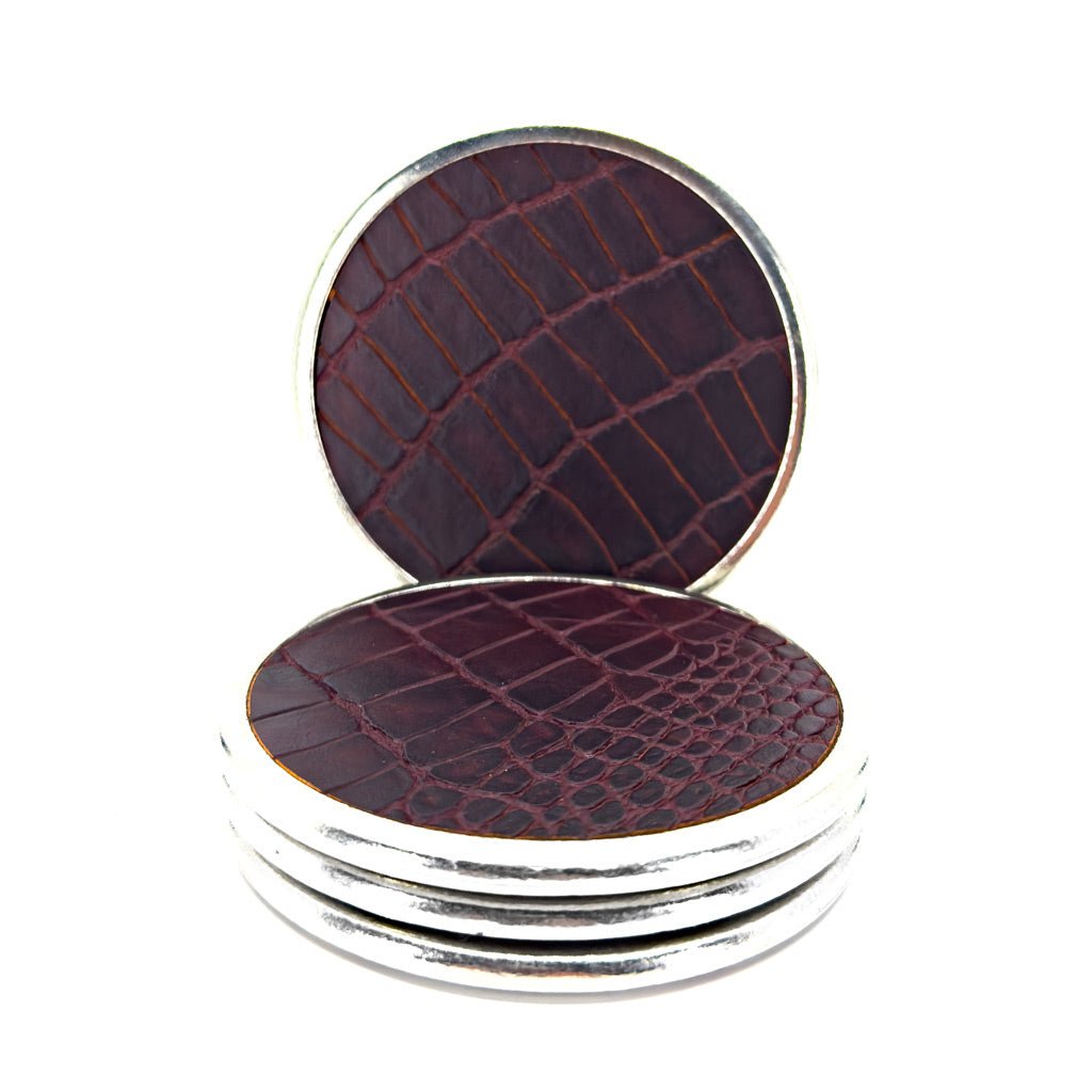 Alligator Leather & Metal Deluxe Coaster Set