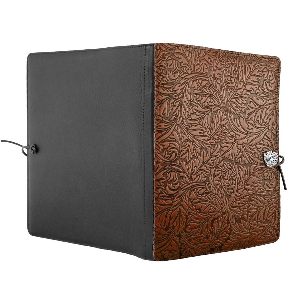 Oberon Design Extra Large Leather Refillable Journal, Acanthus Leaf, Saddle - Open