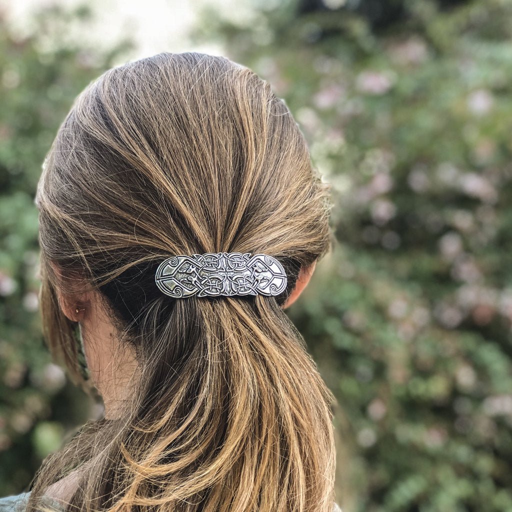 Oberon Design Hair Clip, Barrette, Hair Accessory, Celtic Peacock 70mm