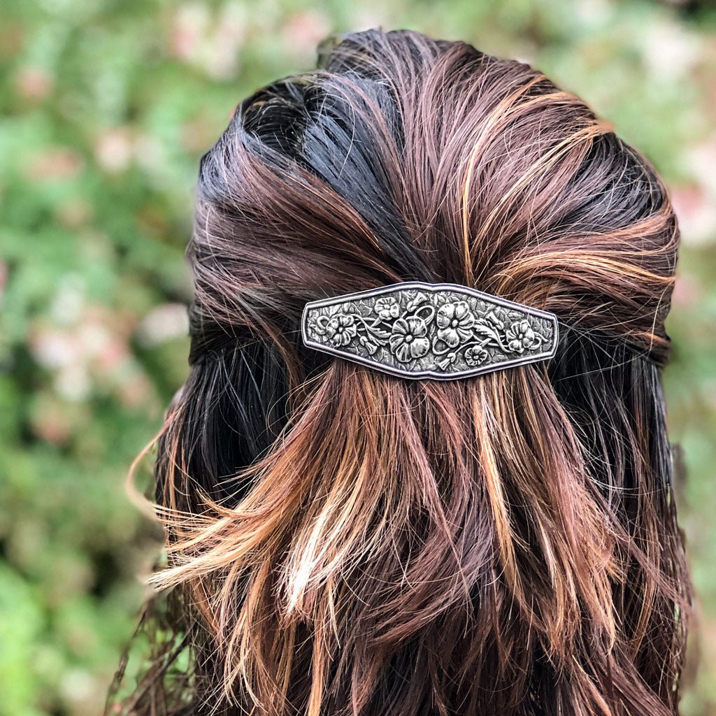 Oberon Design Hair Clip, Barrette, Hair Accessory, Flowers, Model