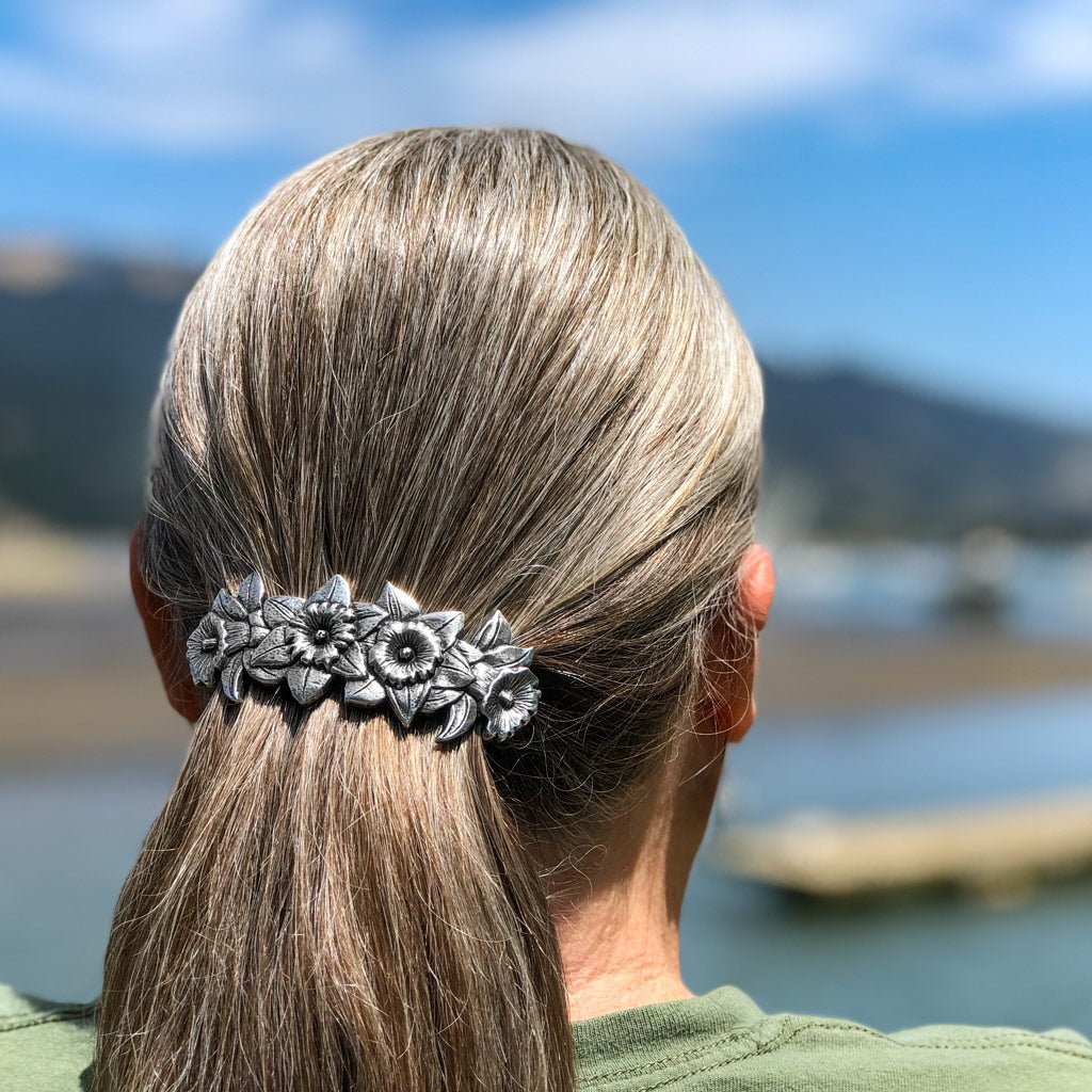 Oberon Design Hair Clip, Barrette, Hair Accessory, Daffodil, Model 3
