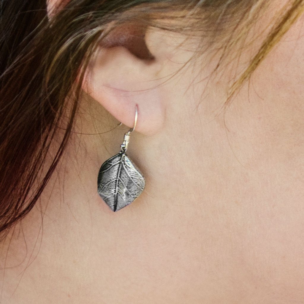 Oberon Design Britannia Metal Jewelry, Earrings, New Leaf, Model