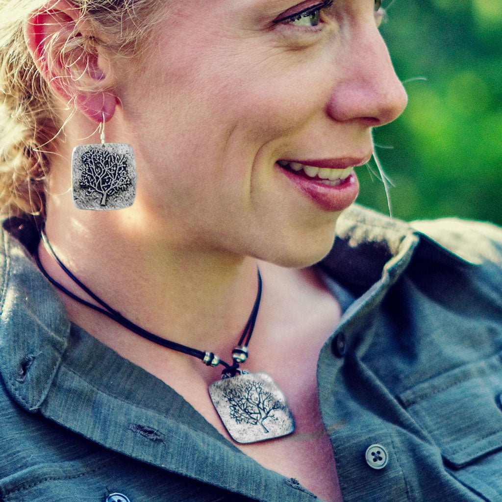 Oberon Design Britannia Metal Jewelry, Earrings & Necklace, Rune Tree