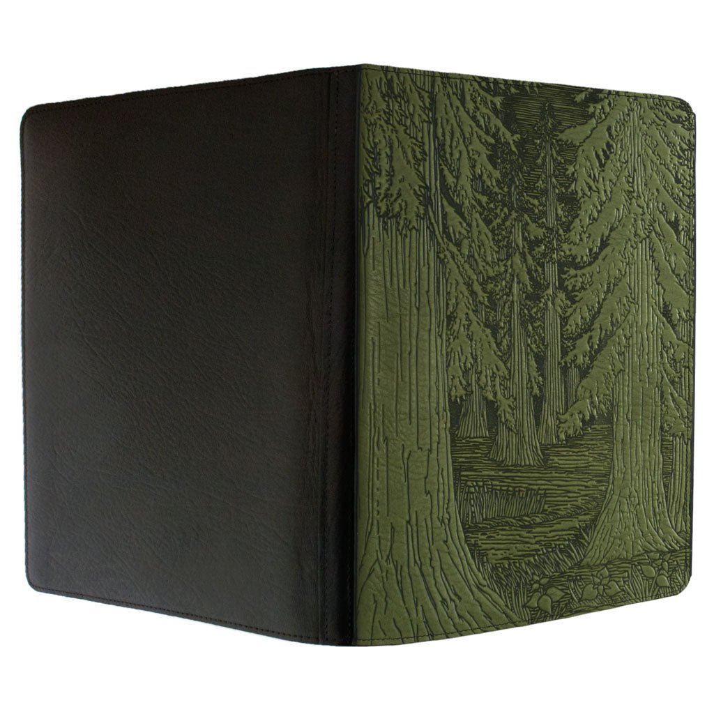 Oberon Design Large Leather Portfolio, Forest, Fern, Open