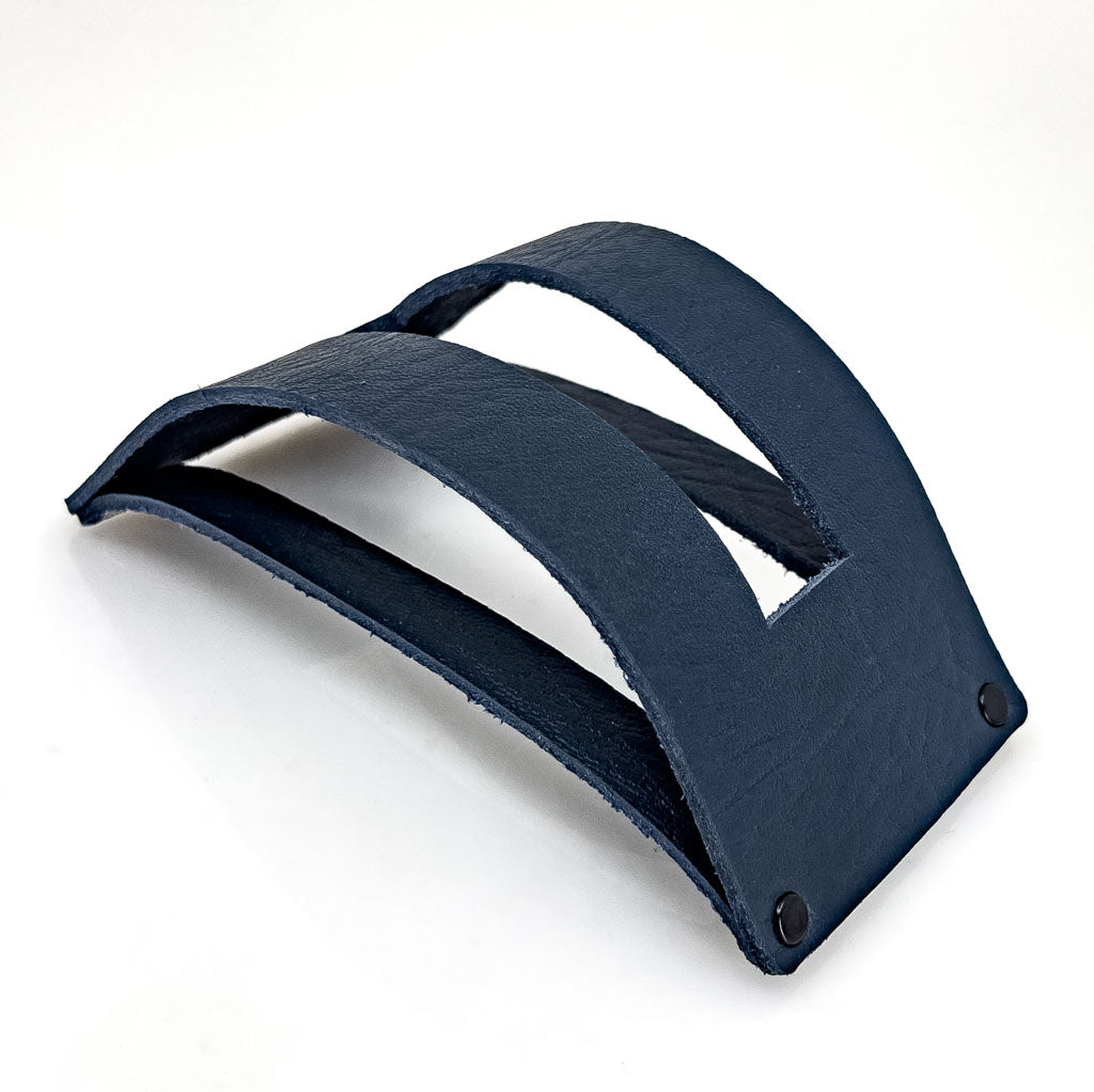Premium Leather Stand Coaster Holder, Handmade in The USA, Navy