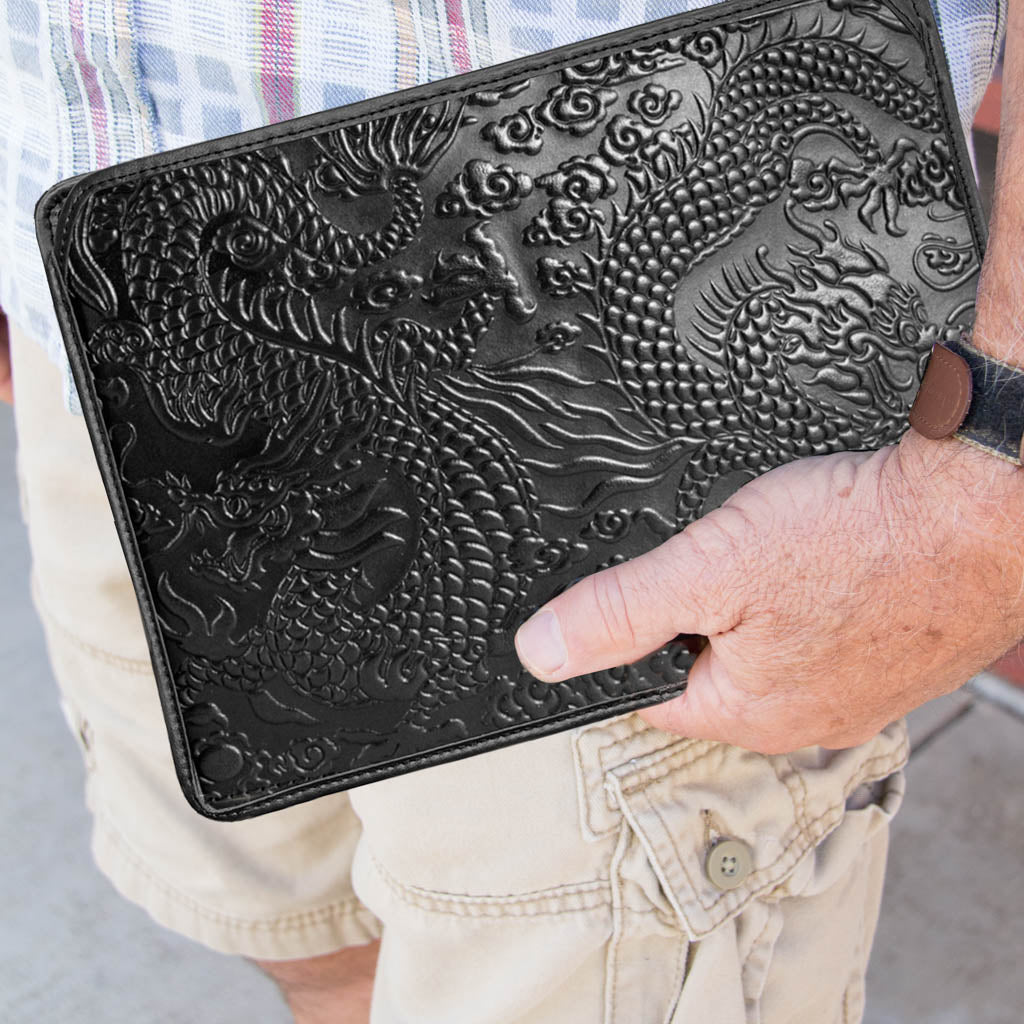 Leather Laptop Sleeve, MacBook Case, Tablet Cover, Cloud Dragon, Black, Model