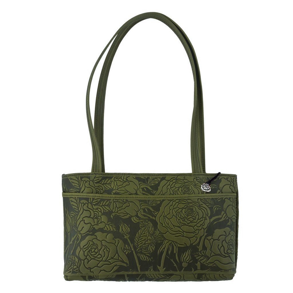 Oberon Design Leather Women's Handbag, Wild Rose Streamline, Fern
