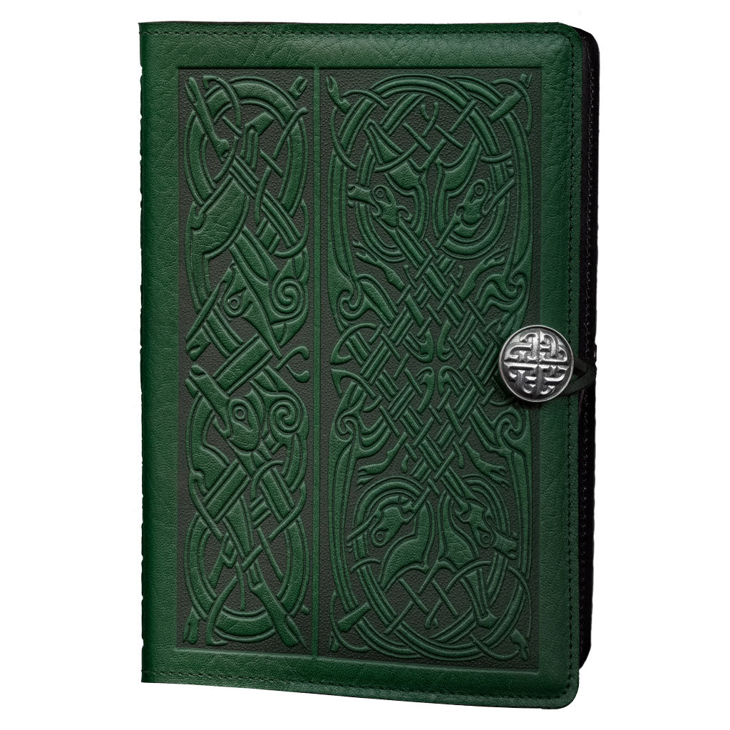 Oberon Design Leather Refillable Journal Cover, Celtic Hounds, Wine