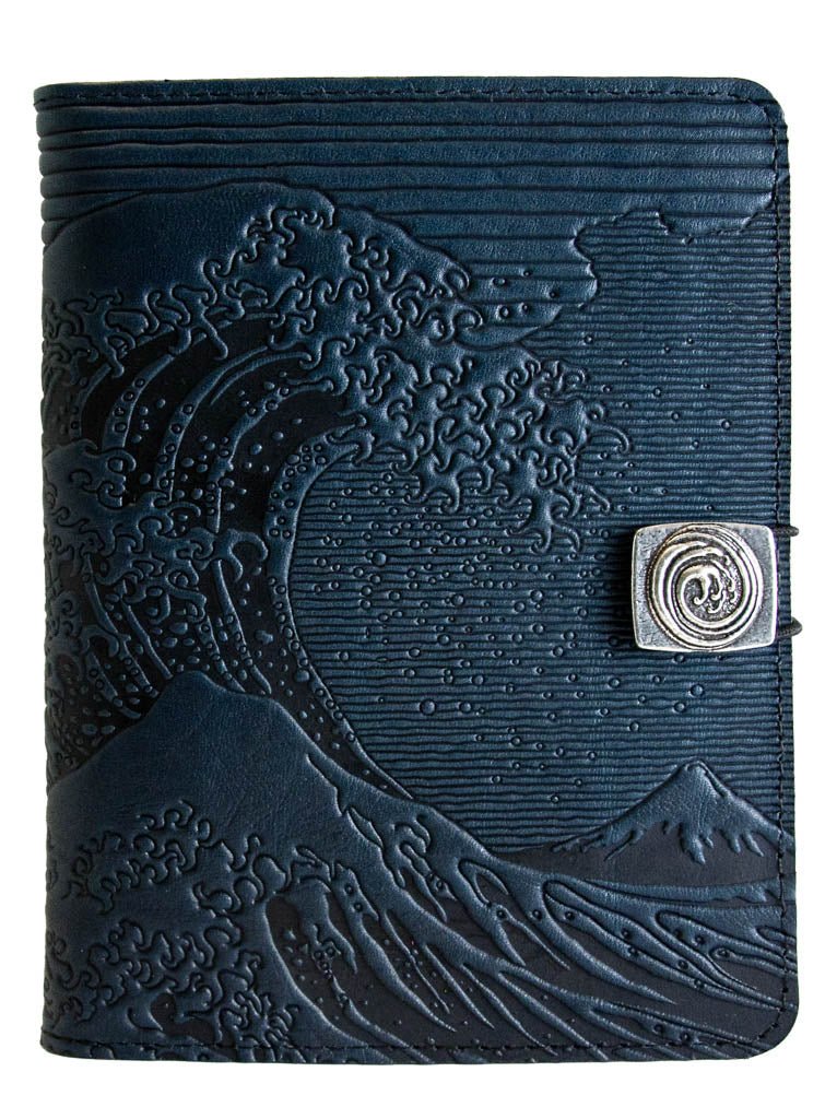 Genuine leather cover, case for Kindle e-Readers, Hokusai Wave, Navy