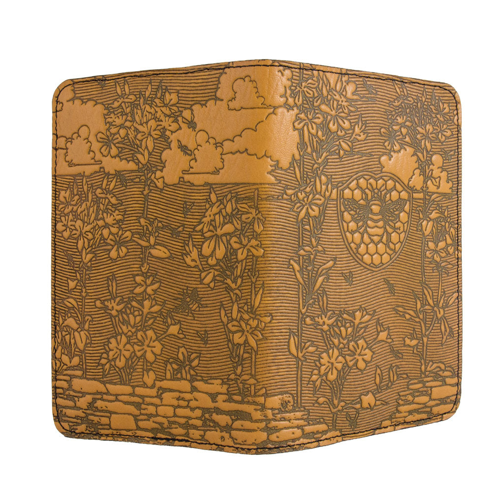Oberon Design Bee Garden Refillable Leather Pocket Notebook Cover, Marigold - Open