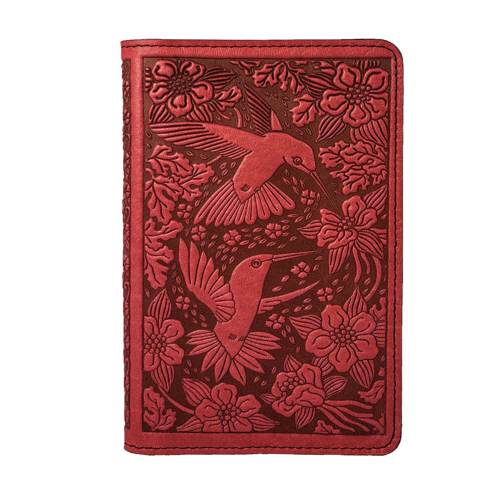 Oberon Design Hummingbird Refillable Leather Pocket Notebook Cover, Red