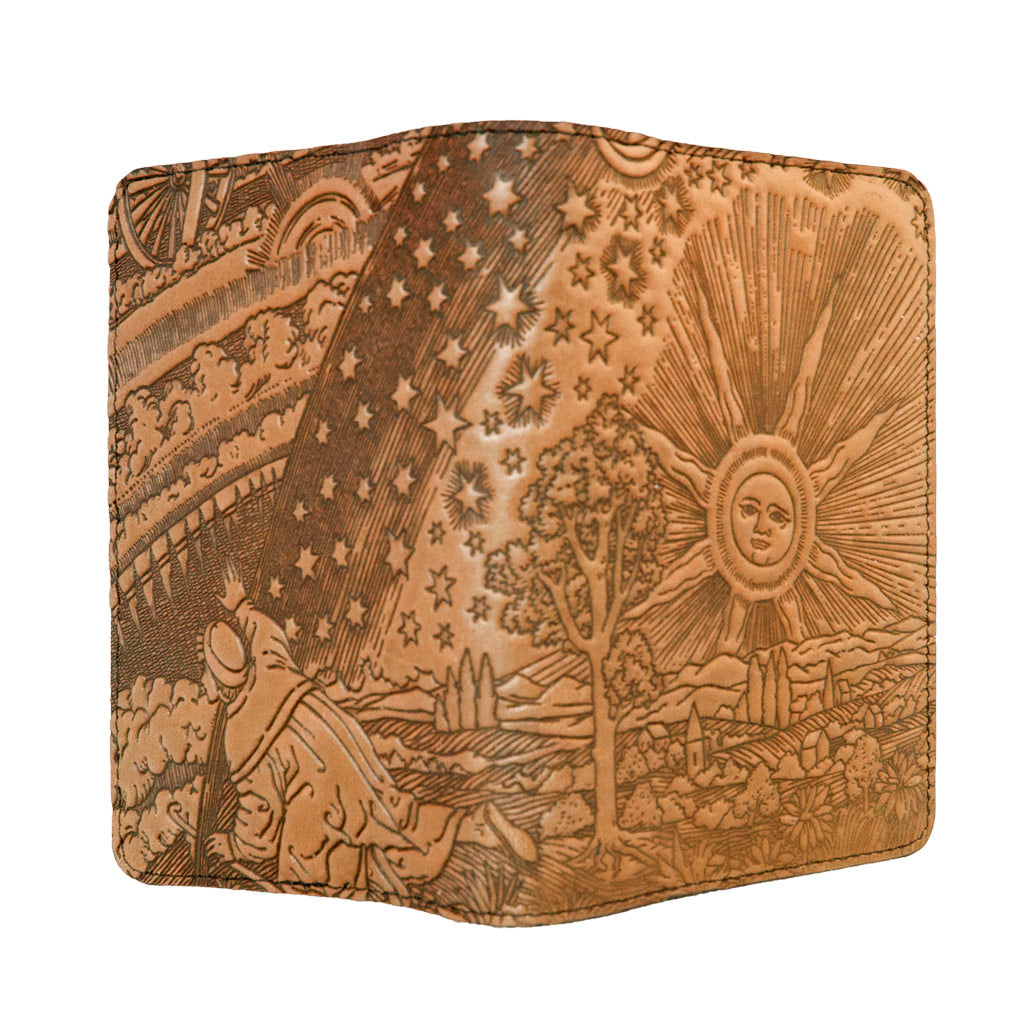Oberon Design Refillable Leather Pocket Notebook Cover, Roof of Heaven, Marigold - Open
