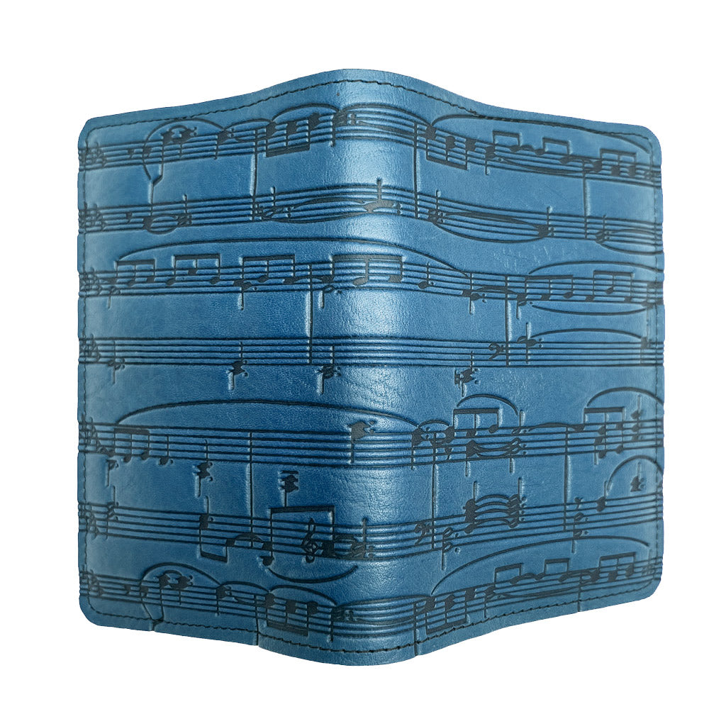 Oberon Design Refillable Leather Pocket Notebook Cover, Sheet Music, Blue - Open